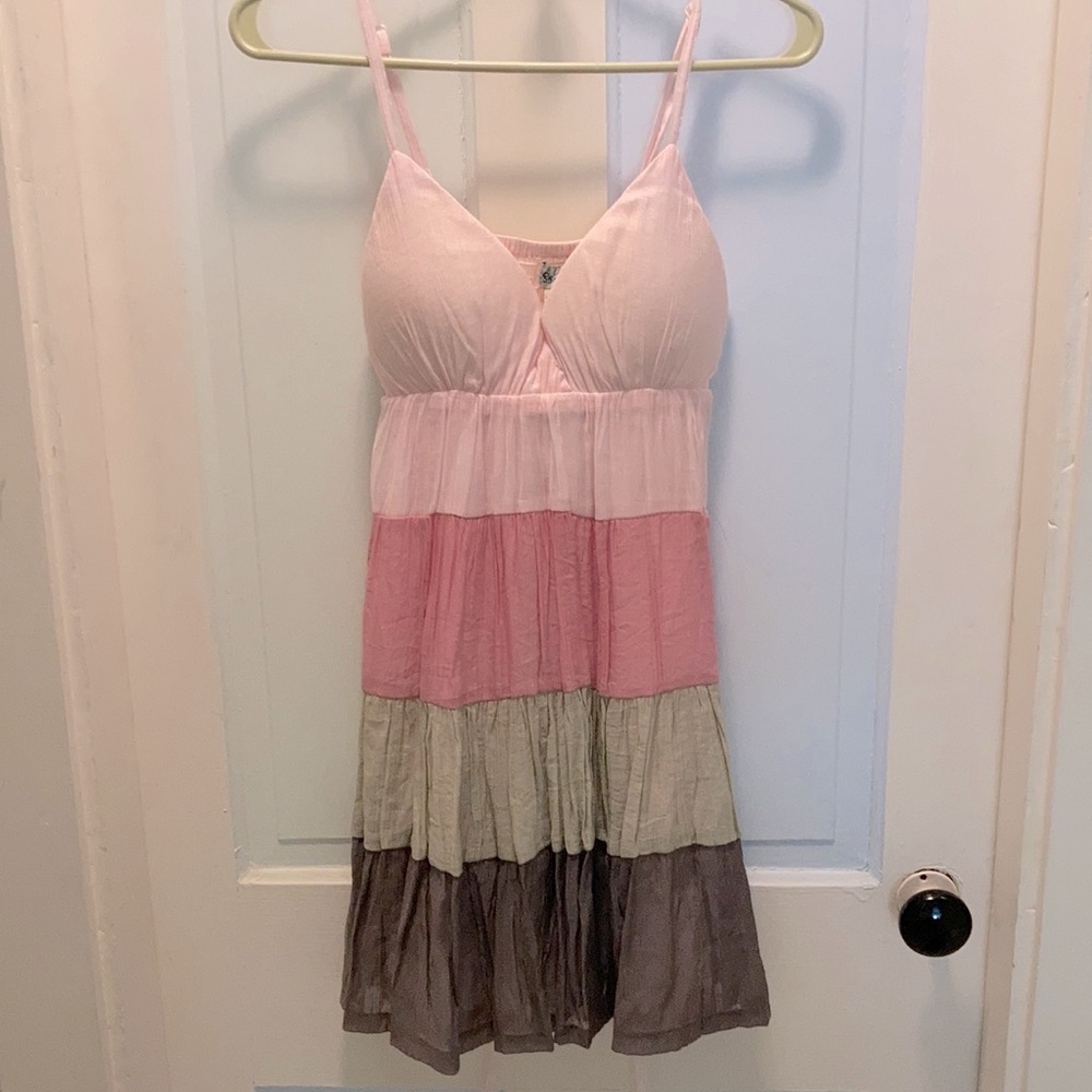 Pink, khaki & grey summer dress